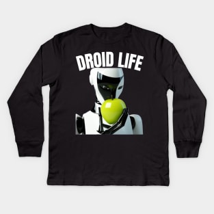 Droid Life Funny Androids Eating Apples Technology Engineering Robot Kids Long Sleeve T-Shirt